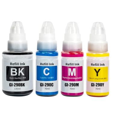 Imagem de SHUOLEI Garrafas de tinta de refil GI290 GI-290 compatíveis com Canon GI290 GI-290 para impressoras Canon Pixma G1200 G2200 G3200 G4200 G4210 (pacote com 4, preto/ciano/magenta/amarelo)