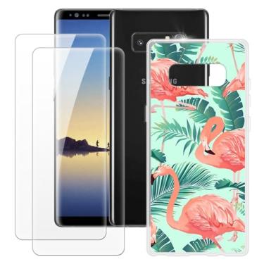 Imagem de MILEGOO Capa para Samsung Galaxy Note 8 + 2 peças protetoras de tela de vidro temperado, capa de TPU de silicone macio à prova de choque para Samsung Galaxy Note 8 (6,3 polegadas) Flamingo