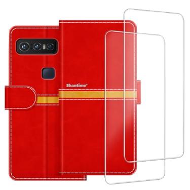 Imagem de ESACMOT Capa de celular compatível com smartphone Asus para Snapdragon Insiders + [2 unidades] película protetora de tela de vidro, capa protetora magnética de couro premium (6,7 polegadas) vermelha