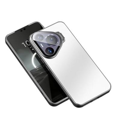 Imagem de HAO RIYLN Capa prateada 70 Pro para Huawei Pura 70 Ultra/70 Pro/70 Pro+/70, Adsorção Magnética, Proteção de Câmera de Metal, Suporte Integrado, Capa Fosca, Resistente a Amarelecimento