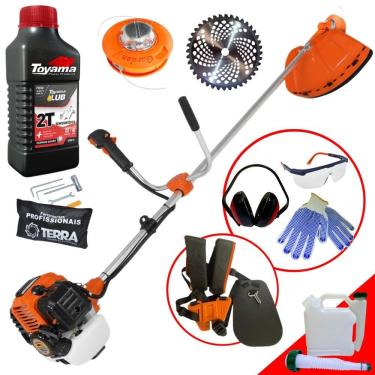 Imagem de Roçadeira Profissional GR520XP GR520-XP Terra À Gasolina 2T 52cc 2,5HP Lâmina 40 Dentes e Cabeçote Nylon + KIT EPI + ÓLEO 2 TEMPOS 500ML FG50 TOYAMA