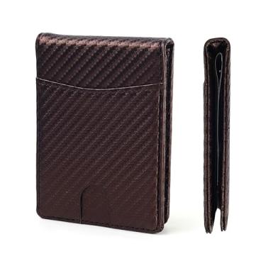 Imagem de MUXILING Carteira masculina fina de couro com clipe para dinheiro com bloqueio de RFID, bolso frontal, porta-cartões de crédito, carteiras finas para homens, CF-marrom, Clássico