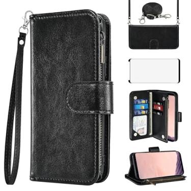 Imagem de Asuwish Capa de celular para Samsung Galaxy S8 Plus carteira com protetor de tela de vidro temperado alça transversal com zíper suporte para cartão S8plus S 8 8plus 8S Edge S8+ SM-G955U mulheres