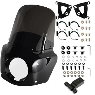 Imagem de BOSYCY Kit de pára-brisa de carenagem de motocicleta, carenagem de farol de 14,6 cm 38.1 cm para-brisas de motocicleta defumada 48-58 mm garfos com extensão apto para Harley Softail Street Bob FXBB