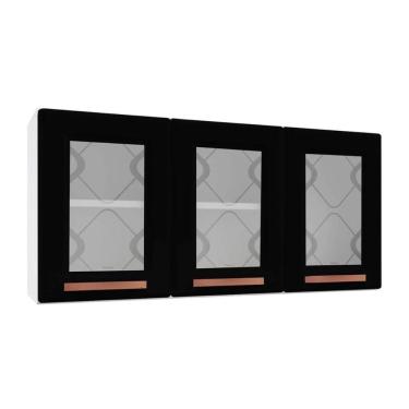 Imagem de Módulo Cozinha Telasul Mirage New Armário  3 Portas c/ Vidro Branco/Preto