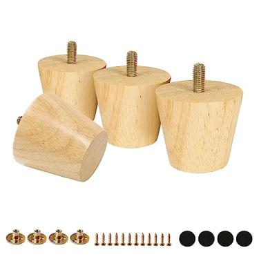 Imagem de FoDau770 Pernas de móveis de madeira de borracha 5 cm, pés de madeira afunilados retos, pernas de sofá de meados do século, conjunto de 4, peças de reposição para pés de móveis UNC de 5/40.6 cm para