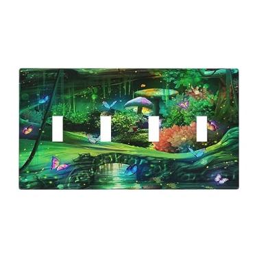 Imagem de Floresta Primavera Encantada País das Maravilhas Capa de Interruptor de Luz Decorativa 4 Gang Placa de Parede Placa Elétrica para Casa de Banho Sala de Estar Decoração de Quarto Infantil
