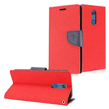 Imagem de Eaglecell - Compatível com LG Q7+ Plus, Q7 LM-Q610 - Capa carteira flip de tecido jeans - CT5 Vermelho