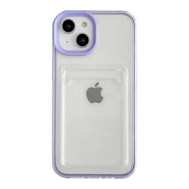 Imagem de Caseative Capa para iPhone 13, porta-cartões cor doce transparente à prova de choque macio compatível com capa para iPhone (roxo, iPhone 13)
