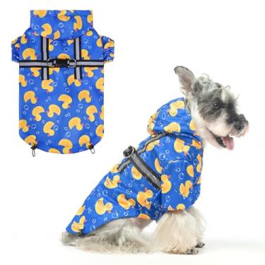 Imagem de BEAUTYZOO Capa de chuva para cães com arnês embutido para cães pequenos e médios, meninos e meninas, jaqueta de chuva para cães, poncho com capuz, impermeável, refletiva, roupas para cães para