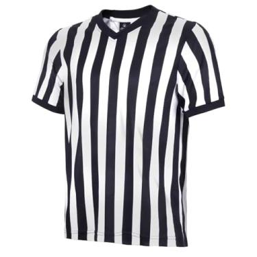 Imagem de Camiseta masculina Allencian Referee – Camiseta oficial preta e branca com listras de árbitro/jérsei umpiro – Uniforme profissional de árbitro com gola V, ótimo para basquete, futebol, futebol, black and white, XX-Large