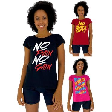 Imagem de Kit 3 Camisa Babylook MXD Conceito Casual Fitness Cores Básicas e Estampas Diversas-Feminino