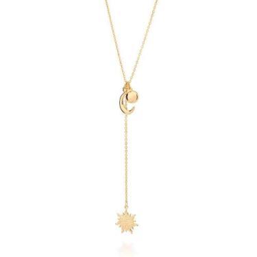 Imagem de Colar banhado ouro 3x 24k 18k e 22k feminino sol e lua gravata rommane
