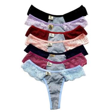 Imagem de Kit 12 Calcinhas Fio Dental Algodão Feminina Rendada Lingerie Sexy Rev