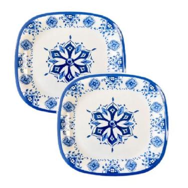 Imagem de 2 Pratos Quadrado Melamina Decorado 21cm Restaurante Jantar - Fx