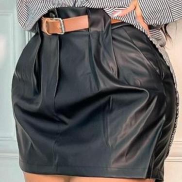 Imagem de Shorts Saia material sintético com cinto - STILLOS MODAS, Preto, GG