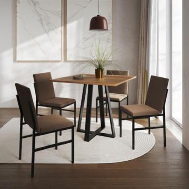Imagem de Conjunto de Jantar Mesa Mônaco 90cm Tampo Imbuia com 4 Cadeiras Estofa
