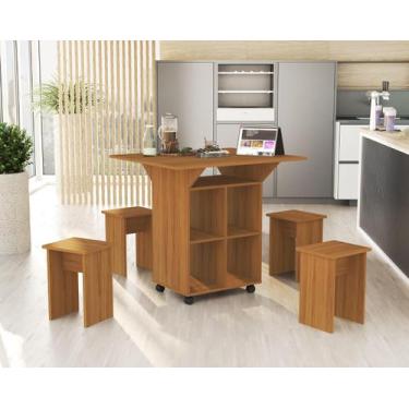 Imagem de Mesa Dobrável c/ Bancos Vira Aparador Multiuso Bar MDF Annie - Anyben,