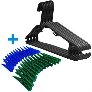 Imagem de Kit Com 60 Cabides Reforçados Preto E 24 Super Prendedores - Policorda