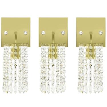 Imagem de Kit 3 Arandelas Cristal Acril. Clearcrillic Quadrada Dourado - MARRYLU