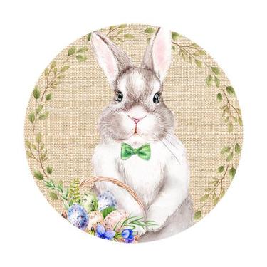 Imagem de Painel de Tecido Sublimado Redondo Coelho da Páscoa Ovos Folhas C/ Elá