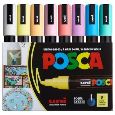 Imagem de posca Conjunto de marcadores, 8 marcadores de tinta média 5M – tons suaves – branco, amarelo sol, damasco, rosa claro, rosa coral, lavanda, azul claro, verde-água