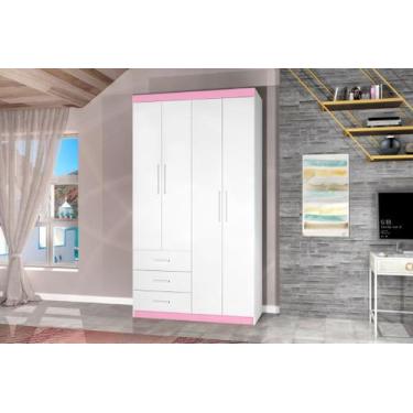 Imagem de Roupeiro CAN Solteiro 4 Portas + 3 Gavetas Cor Branco / Pink - JA