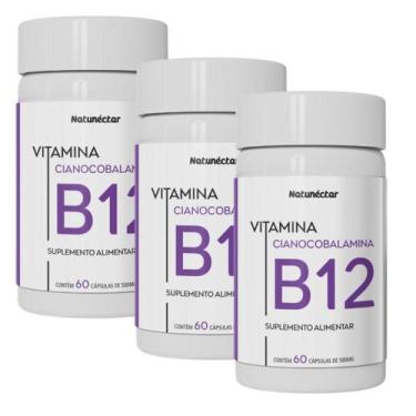 Imagem de Kit 3 Potes Vitamina B12 Cianocobalamina 9,94 Mcg Suplemento Alimentar