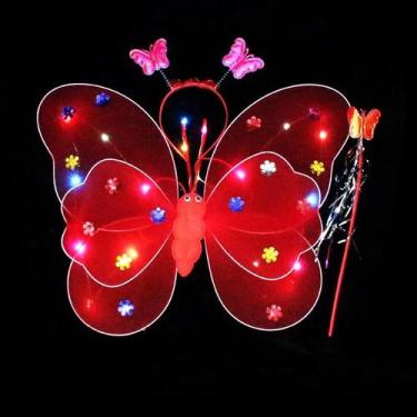 Imagem de Fantasia Asa Led Borboleta Infantil Festa Crianças - Bimport, Vermelho