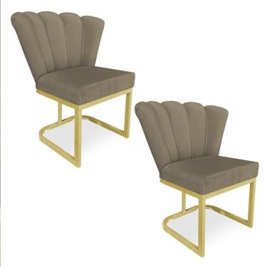 Imagem de Kit 02 Poltronas Flor Veludo Capuccino Base Metálica Industrial Dourado - Pallazio