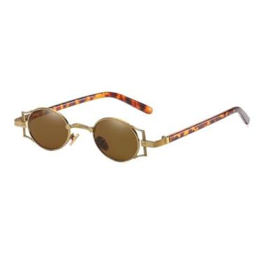 Imagem de JRLLFD Óculos de sol redondos pequenos Steam Punk masculinos, armação de liga vintage, óculos circulares para mulheres, óculos de grau Uv400,3, tamanho único