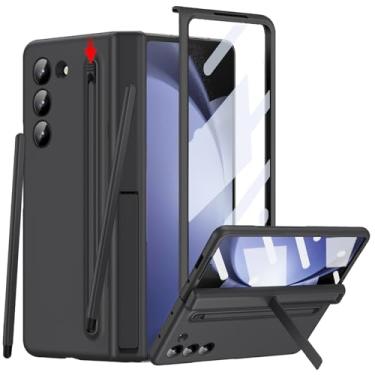 Imagem de YQODSZ Capa para Samsung Galaxy Z Fold 5 com caneta Stylus preta e suporte para caneta S, capa Z Fold 5 com suporte protetor de dobradiça protetor de tela embutido capa protetora de corpo inteiro para