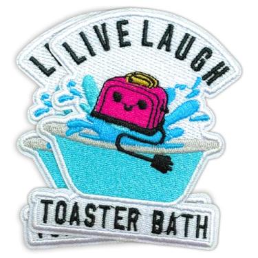 Imagem de HOSALA (Pacote com 2 peças) Patch bordado Live Laugh Toaster Bath, presentes motivacionais inspiracionais, decorações de humor negro, acessórios de mochila, patch bordado engraçado para saúde mental -