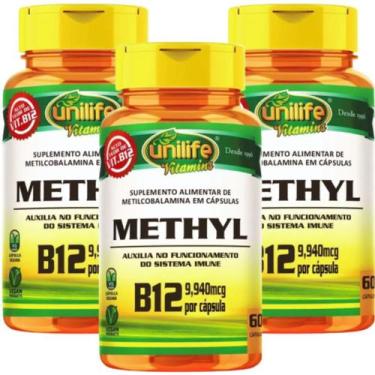 Imagem de KIT C/3 Vitamina B12 Metilcobalamina 180 Caps Vegano Unilife