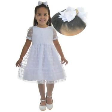 Imagem de Vestido Infantil Tule Poá Luxuoso + Laço Cabelo - Várias Cores - Moder