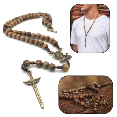 Imagem de Colar terço masculino são miguel espada cordão ouro velho - FORNECEDOR