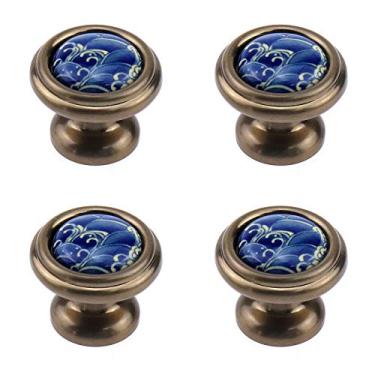 Imagem de MY MIRONEY Puxadores de porcelana azul de 3,15 cm de diâmetro, puxadores decorativos de gaveta de estilo chinês, maçanetas de cerâmica, bronze antigo, maçanetas de porta, puxadores de armário pacote