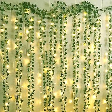 Imagem de DEKEones 12 Pacotes de Hera Artificial, Guirlanda de 84 Pés, Plantas Suspensas, Videiras Falsas com Luz de Corda de 200 Led para Quarto, Festa de Casamento, Jardim, Parede, Decoração de Casa