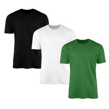 Imagem de Kit 3 Camisetas AMGK Masculina Lisa Básica 100% Algodão, Preto, Branco
