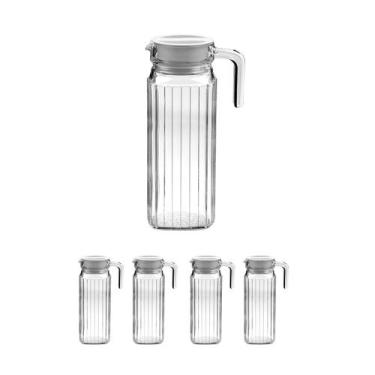 Imagem de 4 Jarra de vidro com tampa 1Lt água suco transparente - Clink