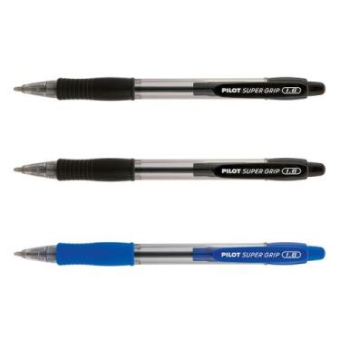 Imagem de Kit 03 Caneta Esferográfica PILOT Super Grip 1.6 mm Ponta Grossa, Pret