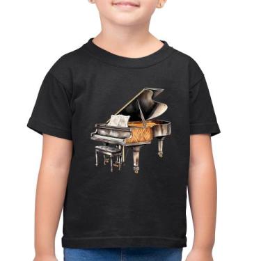 Imagem de Camiseta Algodão Infantil Piano Arte - Foca na Moda, Preto, 14