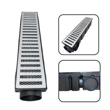 Imagem de Ralo Linear Quintal 10x50 Alumínio Cocho e Escoamento Plástico Modular