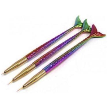 Imagem de Kit 3 Pincéis Sereia Francesinha Fina Decoração Manicure - oem