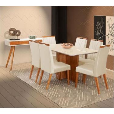 Imagem de Mesa de jantar + 6 Cadeiras Milão tampo Atenas 180 cm Palha - Gran Dec