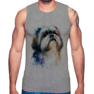 Imagem de Regata Cachorro Shih Tzu Watercolor - Foca na Moda, Cinza, GG