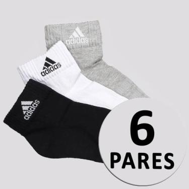 Imagem de Kit Meia Adidas Logo Cano Médio 6 Pares Branca Preta e Cinza, M