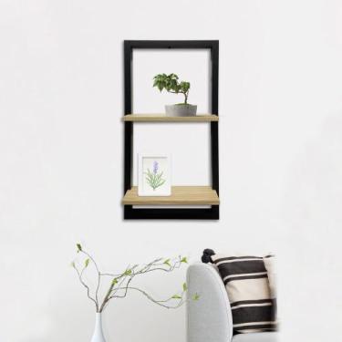 Imagem de Prateleira dupla designer quadro decorativa preta com cru - Multivisão
