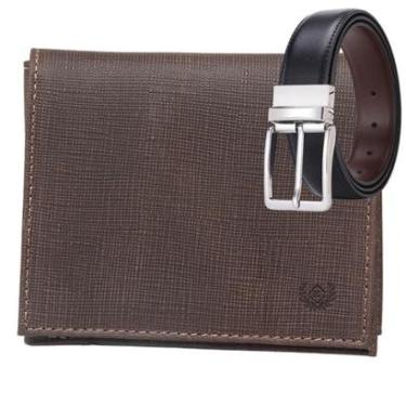 Imagem de Carteira Masculina Grande Em Couro Ecológico + Cinto Dupla Face Versátil-Masculino