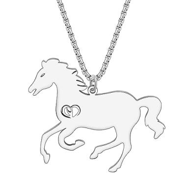 Imagem de LONYOO Colar de cavalo de corrida de aço inoxidável, pingente de animal, joia banhada a ouro 18K, presentes de cavalo para mulheres, Medium, Aço inoxidável, Sem Pedra Preciosa
